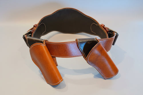 Custom Leather Cowboy Mounted Shooting Holster & Belt Set – Hand-Stitched Match Grade