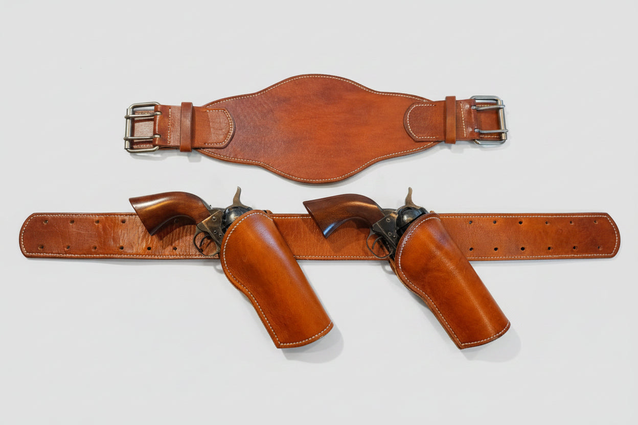 Custom Leather Cowboy Mounted Shooting Holster & Belt Set – Hand-Stitched Match Grade