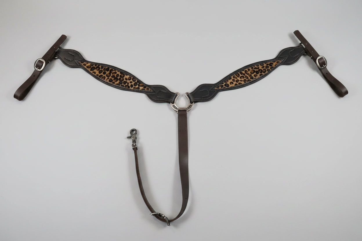 Handmade Leather Breast Collar with Cheetah Inlay | Premium Western Gear
