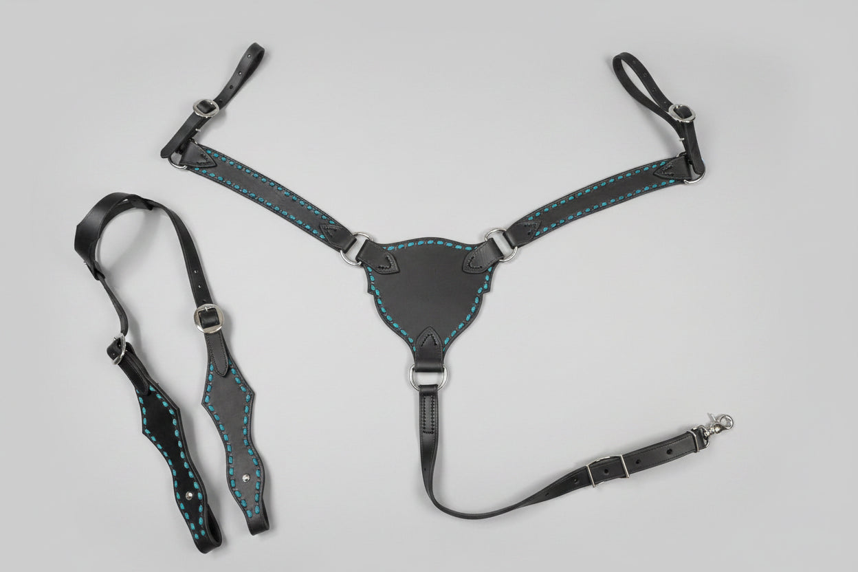 Custom Leather Breast Collar & Bridle Set – Hand-Stitched & Hand-Buckstitched Western Tack
