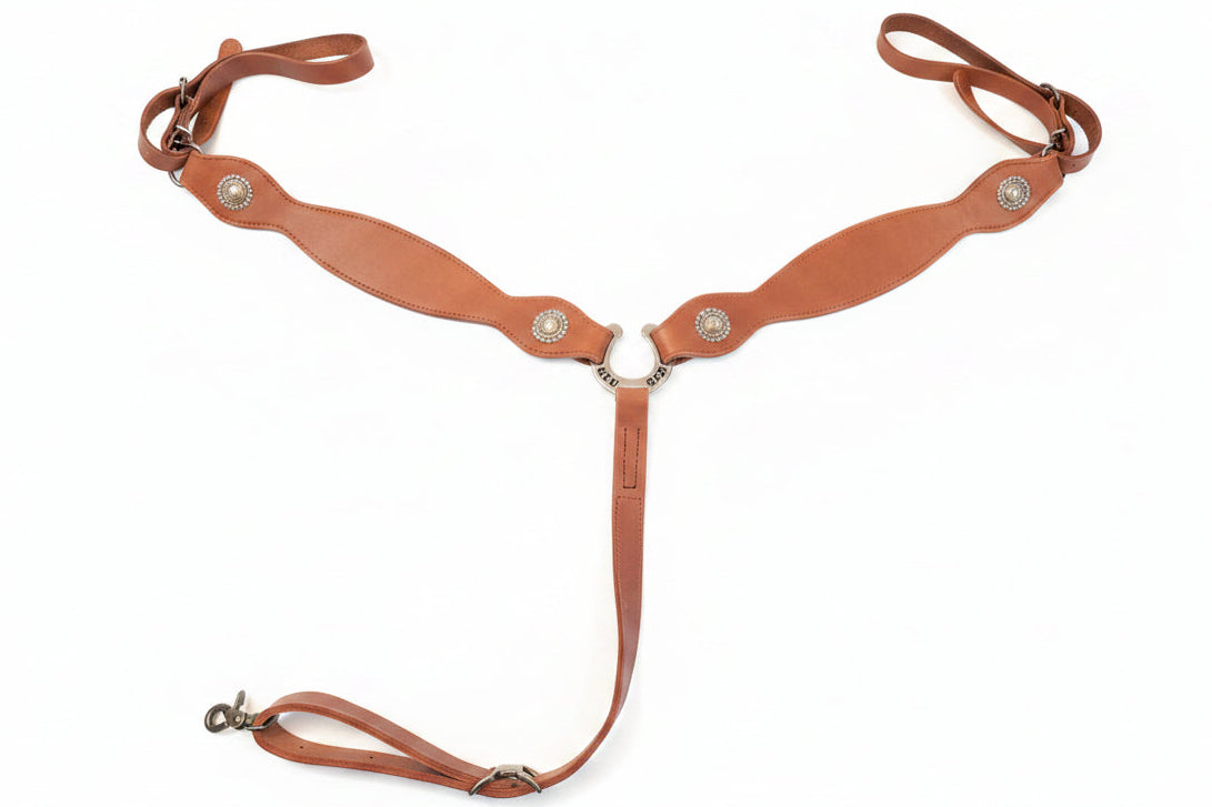 Handmade Leather Breast Collar with Horseshoe Conchos – Premium Western Gear