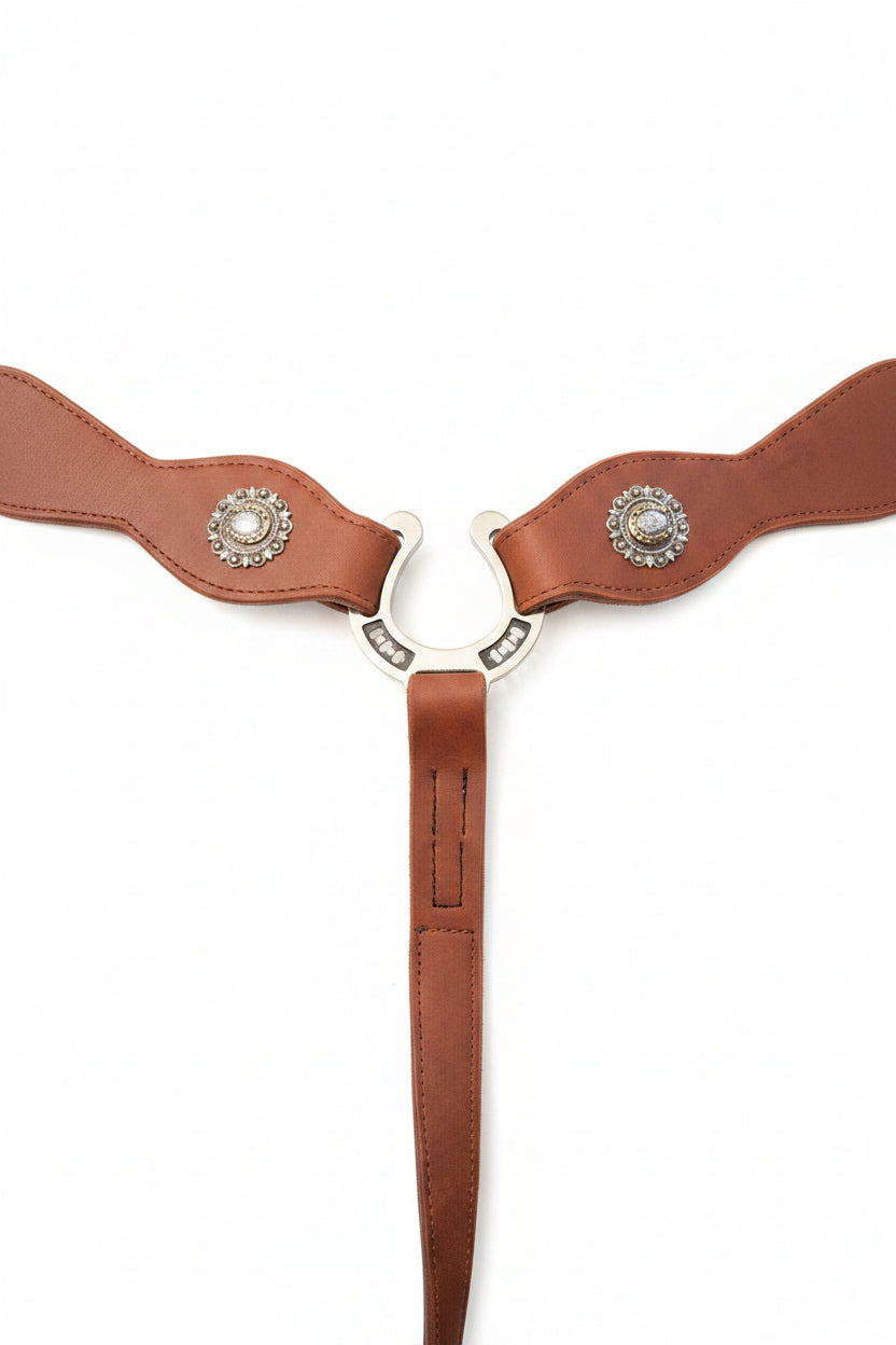 Handmade Leather Breast Collar with Horseshoe Conchos – Premium Western Gear