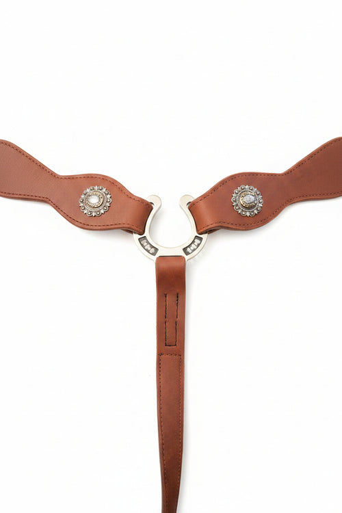 Handmade Leather Breast Collar with Horseshoe Conchos – Premium Western Gear