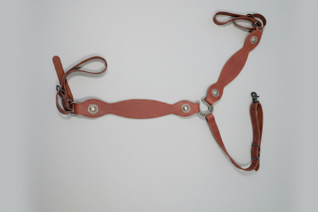 Handmade Leather Breast Collar with Horseshoe Conchos – Premium Western Gear